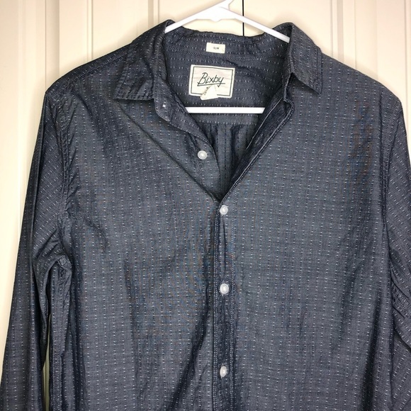 Bixby Men’s Textured Blue Print Nomad Long Sleeve Button Down Shirt Size Small - Picture 2 of 7